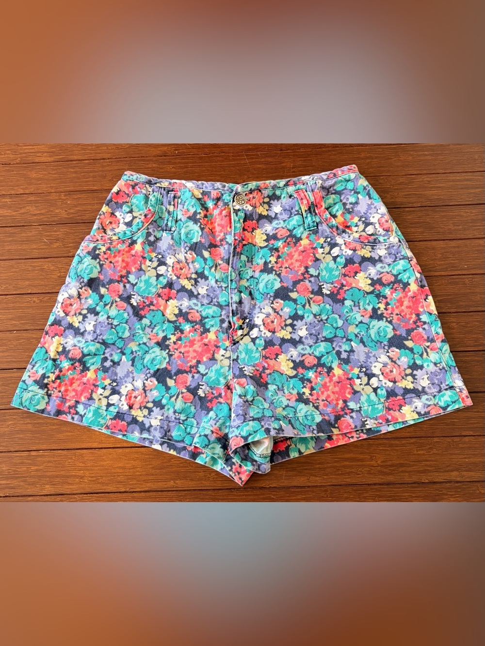 VTG My Boyfriend 90s Floral Pattern Denim High Rise Shorts sz Small 100% Cotton